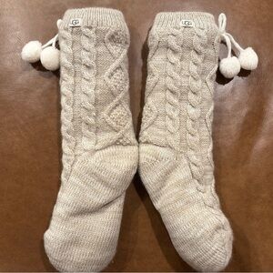 UGG Pom Pom Fleece Lined Knit Crewsock ~ Women’s One Size ~ Cream ~ Worn twice!